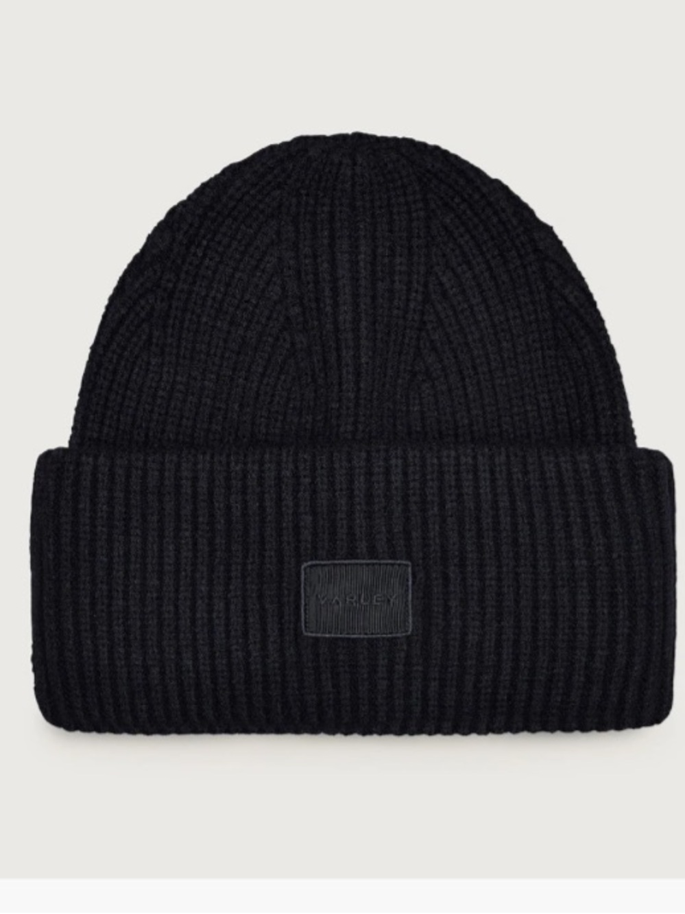 Varley Black Ribbed Knit Beanie